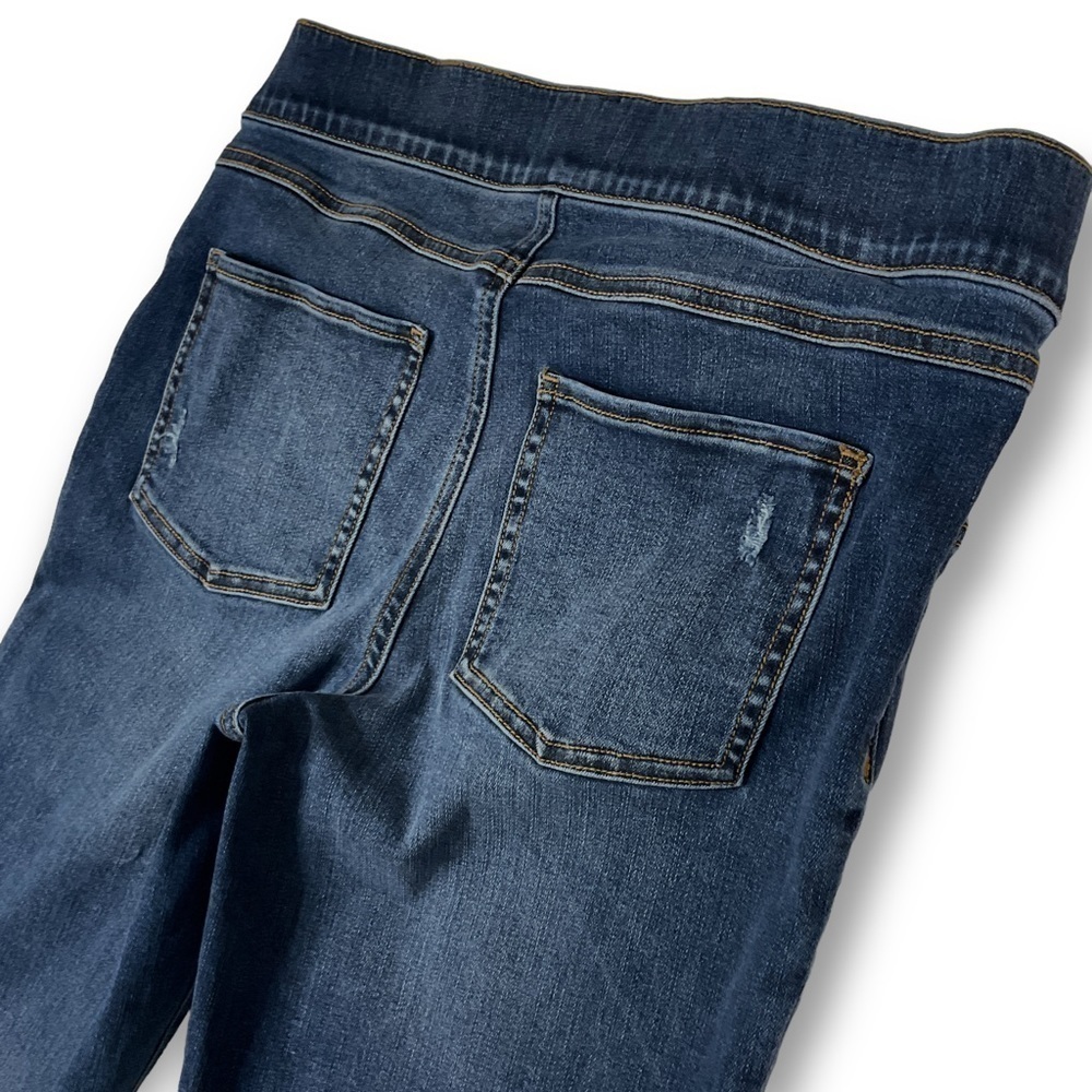 Spanx Distressed Skinny Released Hem Dark Wash Jeggings Sz M - Picture 9 of 12